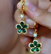 14K Gold-Plated Luxury Green Zircon Diamond Flower Earrings - elegant Zircon Flower Earrings