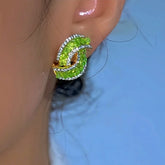 14K Gold-Plated Luxury Green Zircon Diamond Geometric Earrings - elegant Green Geometric Earrings