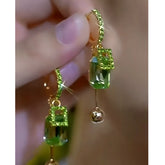 14K Gold-Plated Luxury Green Zircon Diamond Tassel Earrings - elegant Green Tassel Earrings