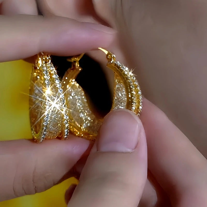 14K Gold-Plated Luxury Hollow Hoop Earrings - elegant Hollow Hoop Earrings