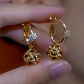 14K Gold-Plated Luxury Maillard Coffee Color Diamond Ball Earrings - elegant Coffee Color Earrings