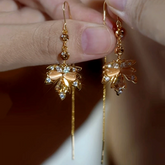 14K Gold-Plated Luxury Maple Leaf Threader Earrings - elegant Maple Leaf Threaders