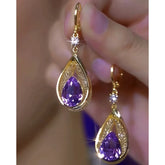 14K Gold-Plated Luxury Mesh Purple Diamond Water Drop Earrings - elegant Purple Water Drop Earrings