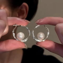 14K Gold-Plated Luxury Pearl Hoop Earrings - elegant Large Pearl Hoops