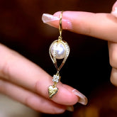 14K Gold-Plated Luxury Pearl Hot Air Balloony Heart Ear Hook Earrings - elegant Heart Ear Hook