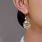 14K Gold-Plated Luxury Pink Cat's Eye Stone Earrings - elegant Pink Cat's Eye Earrings
