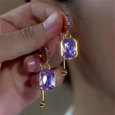 14K Gold-Plated Luxury Purple Diamond Tassel Earrings - elegant Purple Diamond Tassel