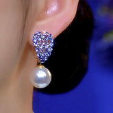 14K Gold-Plated Luxury Purple Erystal Heart Pearl Earrings - elegant Heart Pearl Earrings