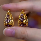14K Gold-Plated Luxury Purple Full Diamond Geometric Earrings - elegant Purple Geometric Earrings