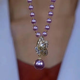 14K Gold-Plated Luxury Purple Pearl Diamond Butterfly Necklace - beautiful Butterfly Necklace