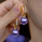 14K Gold-Plated Luxury Purple Pearl Earrings - elegant Purple Pearl Earrings