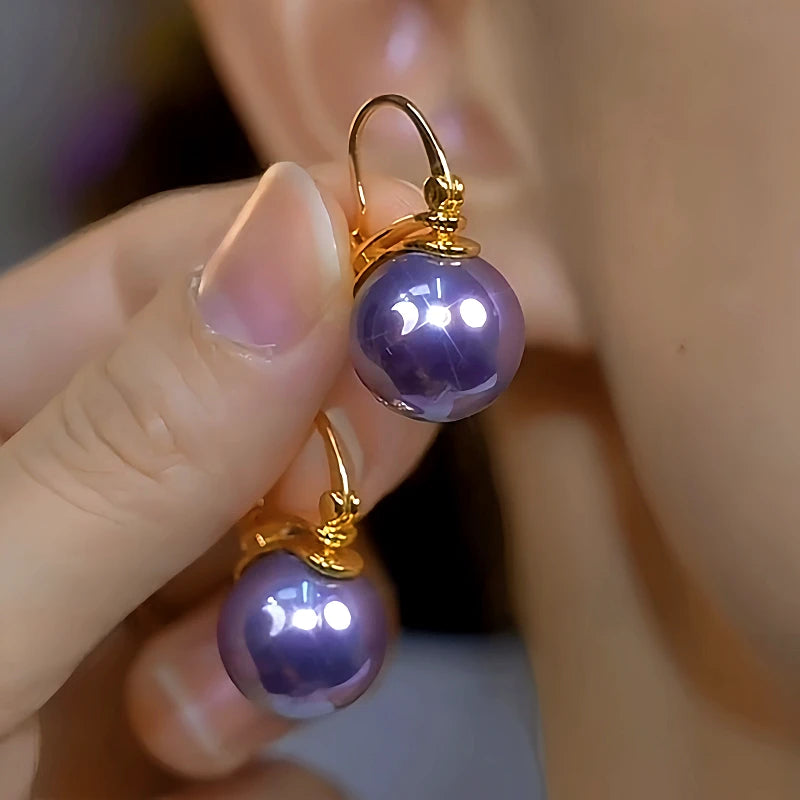 14K Gold-Plated Luxury Purple Pearl Earrings - elegant Swirl Pearl Earrings