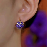 14K Gold-Plated Luxury Purple Zircon Ball Earrings - elegant Purple Zircon Ball