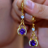 14K Gold-Plated Luxury Purple Zircon Diamond Water Drop Earrings - elegant Purple Water Drop