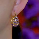 14K Gold-Plated Luxury Purple Zircon Earrings - elegant Purple Zircon Hoops