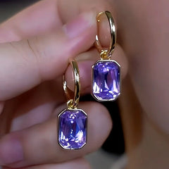 14K Gold-Plated Luxury Purple Zircon Earrings - elegant Asymmetrical Purple Zircon