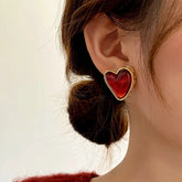 14K Gold-Plated Luxury Red Heart Stud Earrings - elegant Red Heart Studs