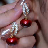 14K Gold-Plated Luxury Sparkling Red Pearl Earrings - elegant Red Pearl Earrings