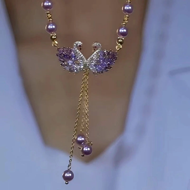 14K Gold-Plated Luxury Swan Pearl Necklace - beautiful Swan Pearl Necklace