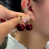 14K Gold-Plated Luxury Wine Red Pearl Earrings - elegant Red Pearl Threaders