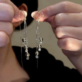 14K Gold-Plated Luxury Zircon Bead Tassel Threader Earrings - elegant Bead Tassel Threaders