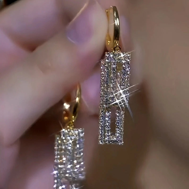 14K Gold-Plated Luxury Zircon Bling Tassel Earrings - elegant Bling Tassel Earrings