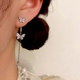 14K Gold-Plated Luxury Zircon Butterfly Tassel Earrings - elegant Butterfly Tassel Earrings