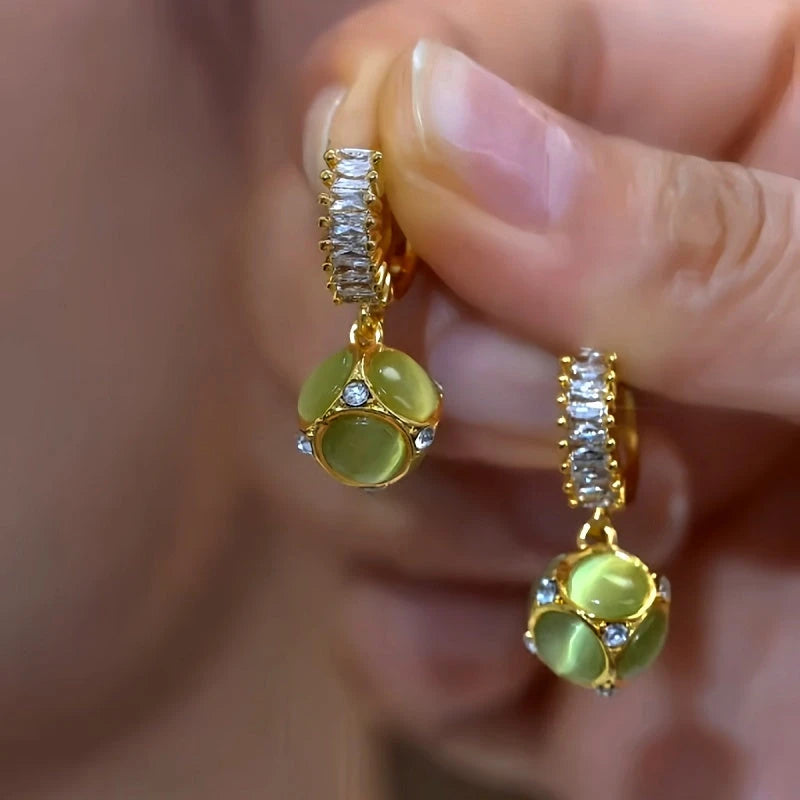 14K Gold-Plated Luxury Zircon Cat's Eye Stone Earrings - elegant Zircon Cat's Eye Earrings