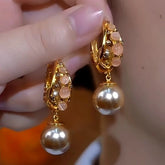14K Gold-Plated Luxury Zircon Cat's Eye Stone Pearl Earrings - elegant Cat's Eye Pearl Earrings