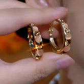 14K Gold-Plated Luxury Zircon Cat's Eye Stone Pearl Hoop Earrings - elegant Cat's Eye Hoop Earrings