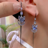 14K Gold-Plated Luxury Zircon Diamond Bow Ear Hook Earrings - elegant Diamond Bow Ear Hooks
