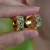 14K Gold-Plated Luxury Zircon Diamond Cat's Eye Stone Wide Hoop Earrings - elegant Cat's Eye Wide Hoops