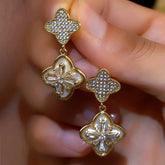14K Gold-Plated Luxury Zircon Diamond Clover Earrings - elegant Clover Diamond Earrings