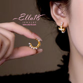 14K Gold-Plated Luxury Zircon Diamond Cross Pearl C-Shaped Earrings - elegant Cross Pearl Earrings