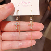 14K Gold-Plated Luxury Zircon Diamond Cross Threader Earrings - elegant Cross Threader Earrings