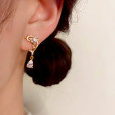 14K Gold-Plated Luxury Zircon Diamond Dolphin Water Drop Earrings - elegant Dolphin Drop Earrings