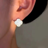 14K Gold-Plated Luxury Zircon Diamond Four-Leaf Flower Earrings - elegant Four-Leaf Flower Studs