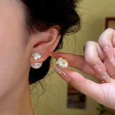 14K Gold-Plated Luxury Zircon Diamond Four Leaf Flower Bead Jacket Earrings - elegant Flower Jacket Earrings