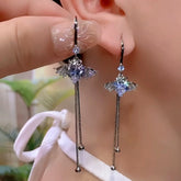 14K Gold-Plated Luxury Zircon Diamond Heart Angel Wings Ear Hook Earrings - elegant Angel Wings Ear Hooks