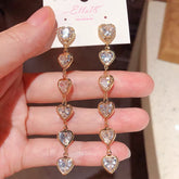 14K Gold-Plated Luxury Zircon Diamond Heart Tassel Earrings - elegant Heart Tassel Earrings