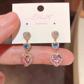 14K Gold-Plated Luxury Zircon Diamond Heart Tassel Earrings - elegant Zircon Heart Tassel