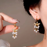 14K Gold-Plated Luxury Zircon Diamond Pearl Tassel Ear Hook Earrings - elegant Pearl Tassel Ear Hooks