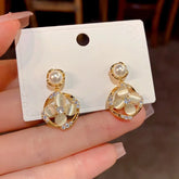 14K Gold-Plated Luxury Zircon Diamond Petal Geometric Pearl Earrings - elegant Geometric Pearl Earrings