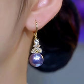 14K Gold-Plated Luxury Zircon Diamond Purple Pearl Earrings - elegant Zircon Purple Pearl