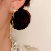14K Gold-Plated Luxury Zircon Diamond Star Tassel Earrings - elegant Star Tassel Earrings
