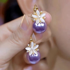 Close-up detail of the sparkling zircons and plating on the Flower Purple Pearl