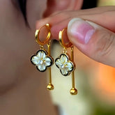 14K Gold-Plated Luxury Zircon Four-Leaf Clover Tassel Earrings - elegant Clover Tassel Earrings