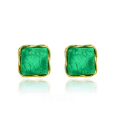 Angled view of the 14K Gold-Plated Luxury Zircon Geometric Earrings