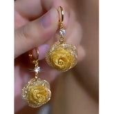 14K Gold-Plated Luxury Zircon Gold Rose Earrings - elegant Zircon Gold Rose