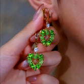 14K Gold-Plated Luxury Zircon Green Diamond Cat's Eye Stone Heart Earrings - elegant Cat's Eye Heart Earrings